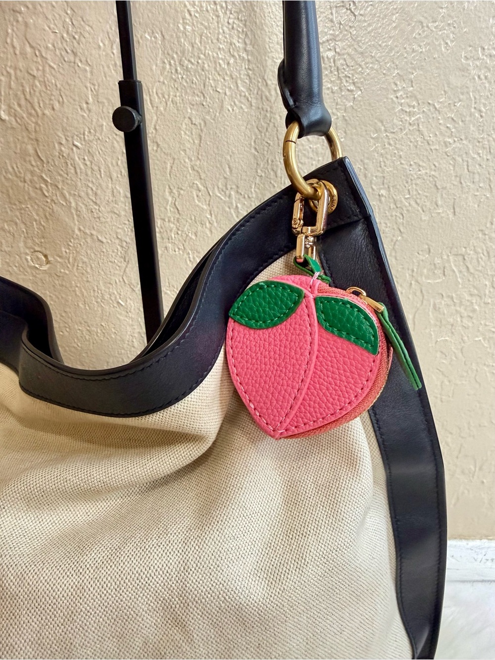 Pink Peach Leather Bag Charm Keychain